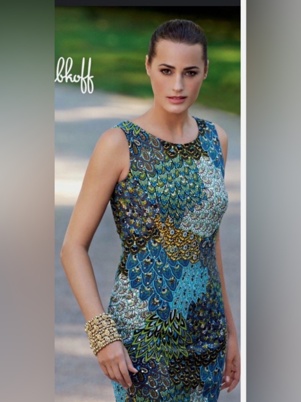 Joseph Ribkoff Sleeveless Peacock Print Sequin Dress 12 Peacock Sequined Paisley